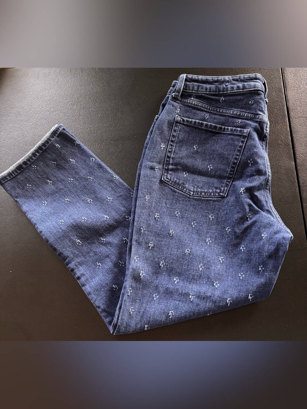 Old Navy Navy Blue Straight-Leg Jeans with Subtle Embroidery